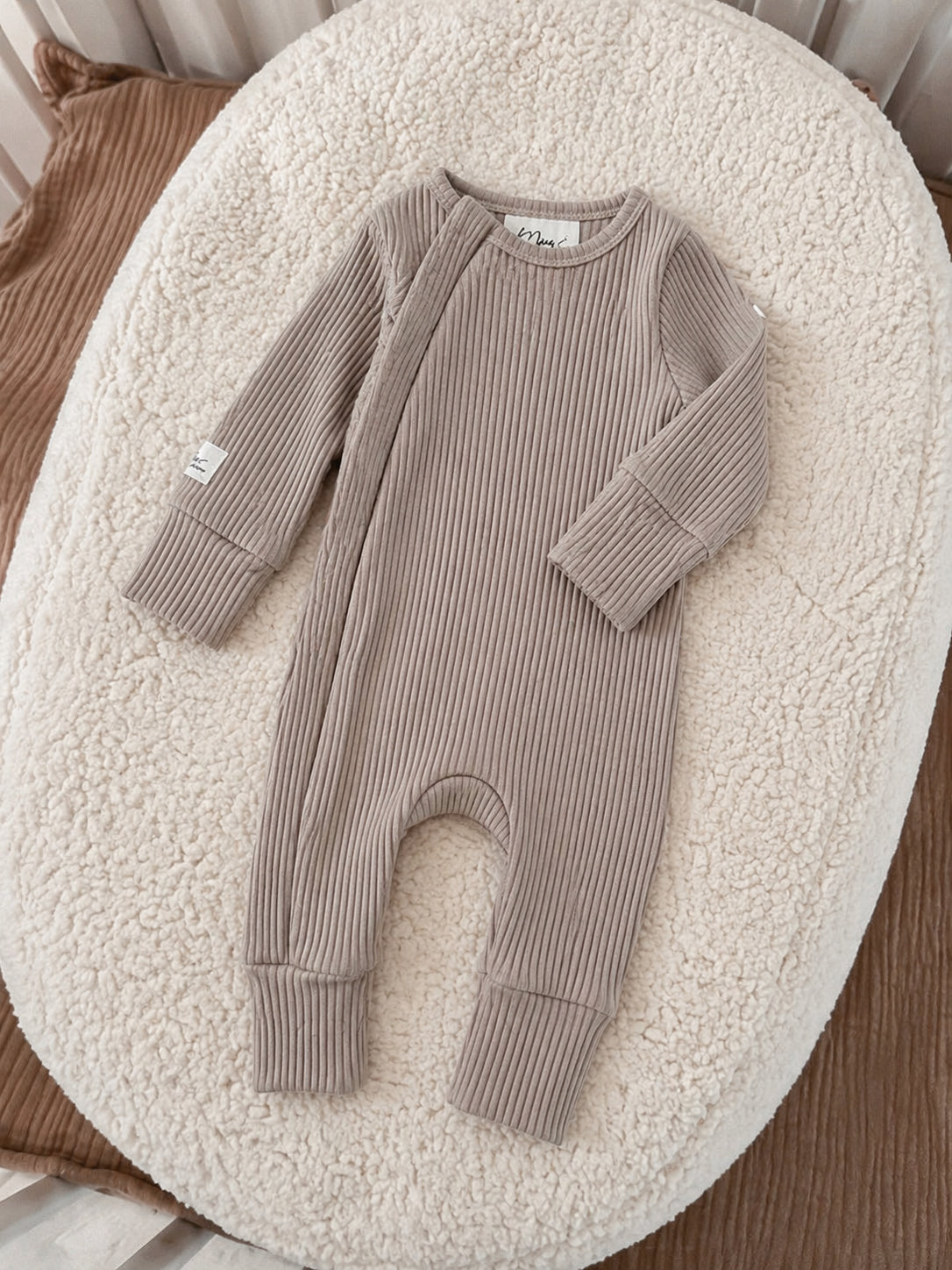 LUXURY NEWBORN GROW WITH ME ONESIE – TAUPE
