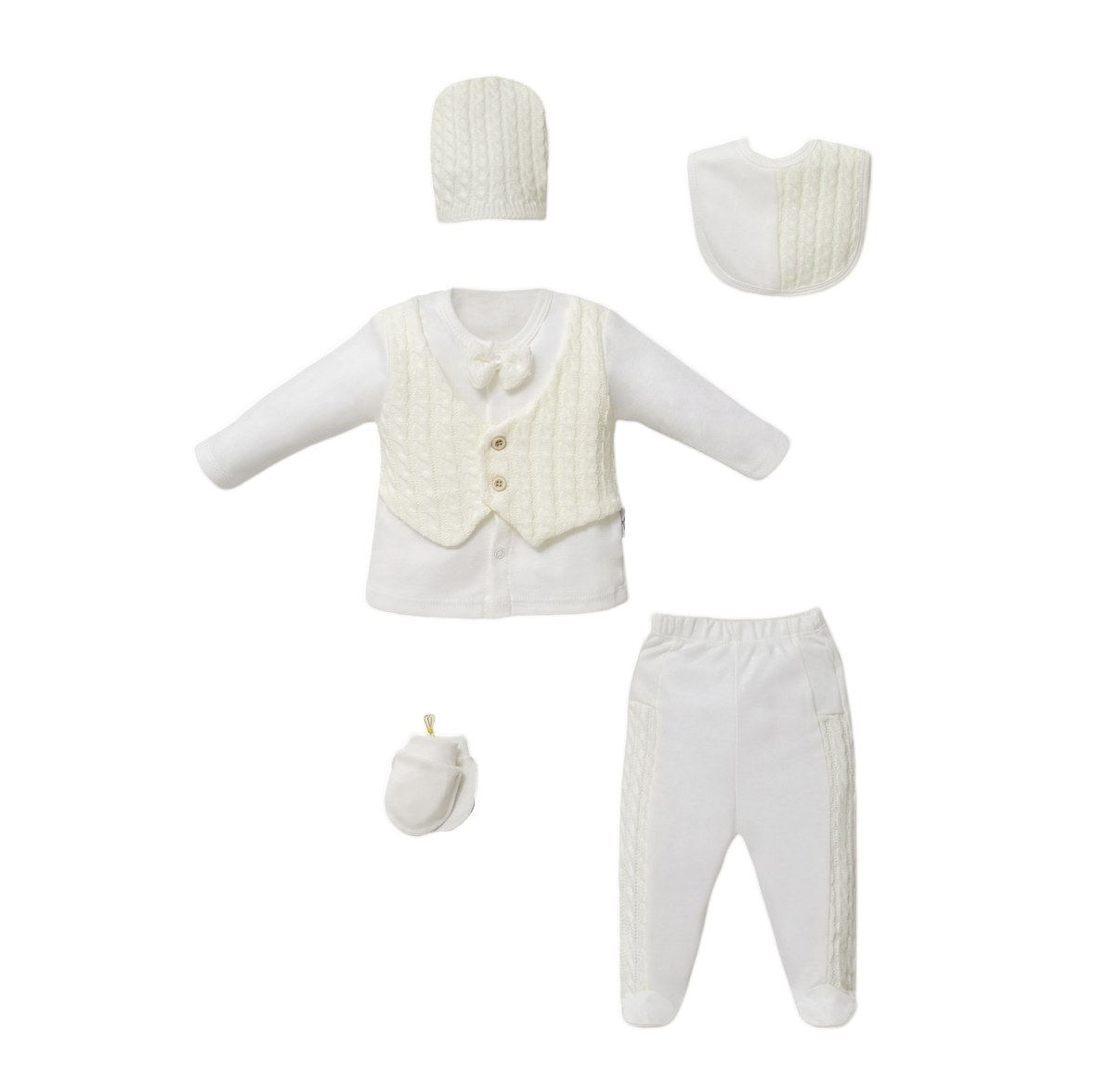 5 DELIG NEWBORN KLEDING SET - GEBROKEN WIT