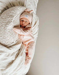 LUXURY BABY DOUBLE BEANIE KNOT - POWDER PINK - Mini Miracle