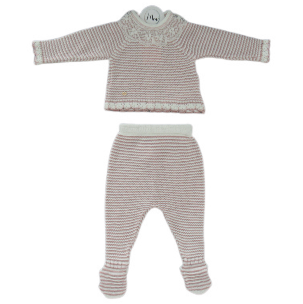 KNITTED BABYSET WITH COLLAR - LIGHT PINK